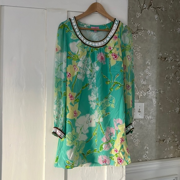 Lilly Pulitzer Dresses & Skirts - Lilly Pulitzer beaded floral silk dress 4 jubilee